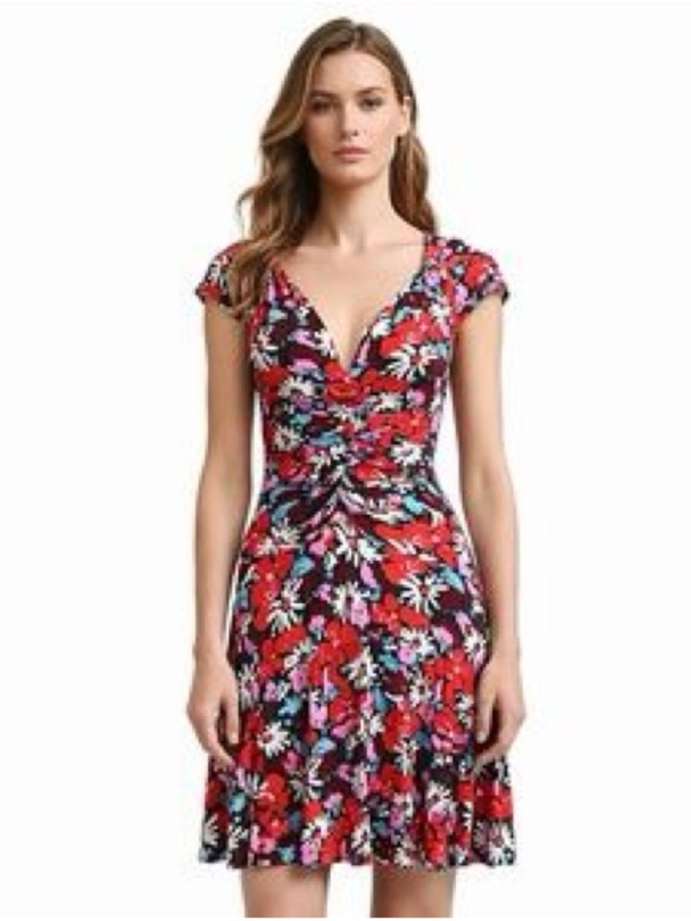 Free People Red Floral V-Neck Twist-Front Mini Dress